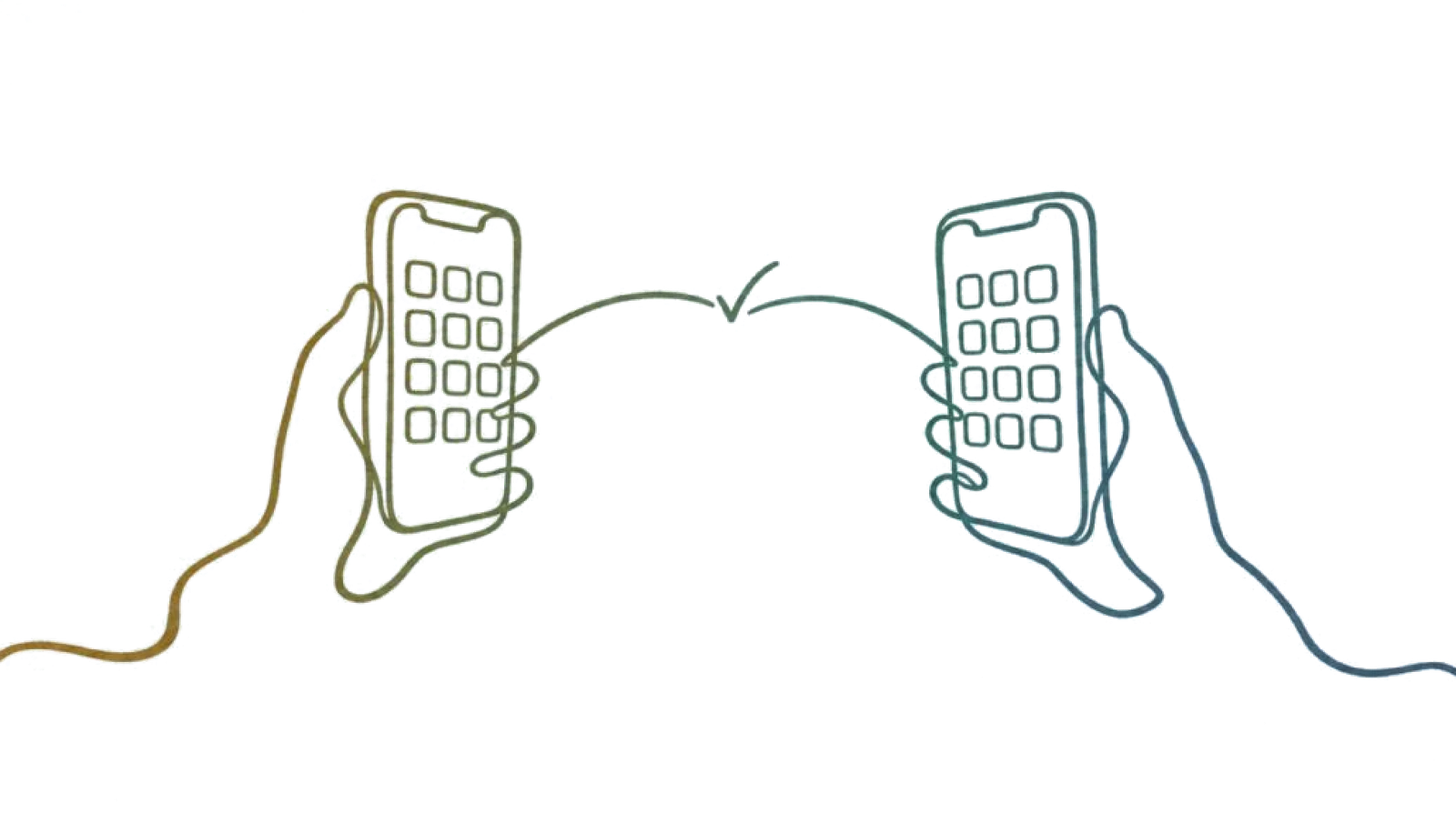 Zwei nebeneinander gehaltene Telefone mit demselben Raster aus Prüfziffern, gezeichnet als eine durchgehende Linie